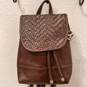 Brighton Brown Leather Small Backpack Bag Boho Purse Woven Leather